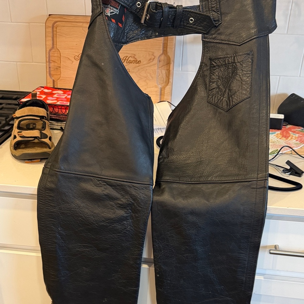 Men's Black Leather Relaxed Jeans Chaps